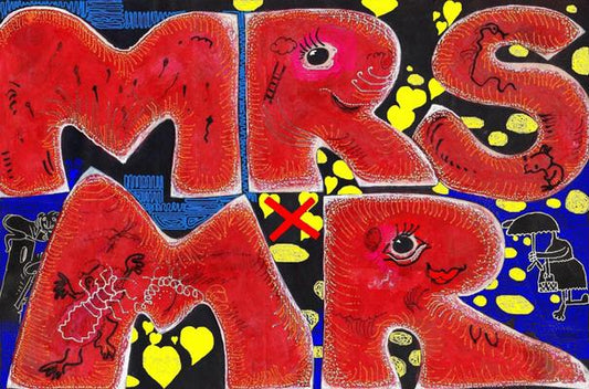 Colorful text with 'MRS' and 'MR' in red on a black background with yellow accents

